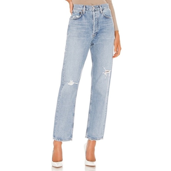Agolde 90’s Jeans Light Wash Button Fly 100% Organic Cotton High Waist Sz 23 - Picture 1 of 16